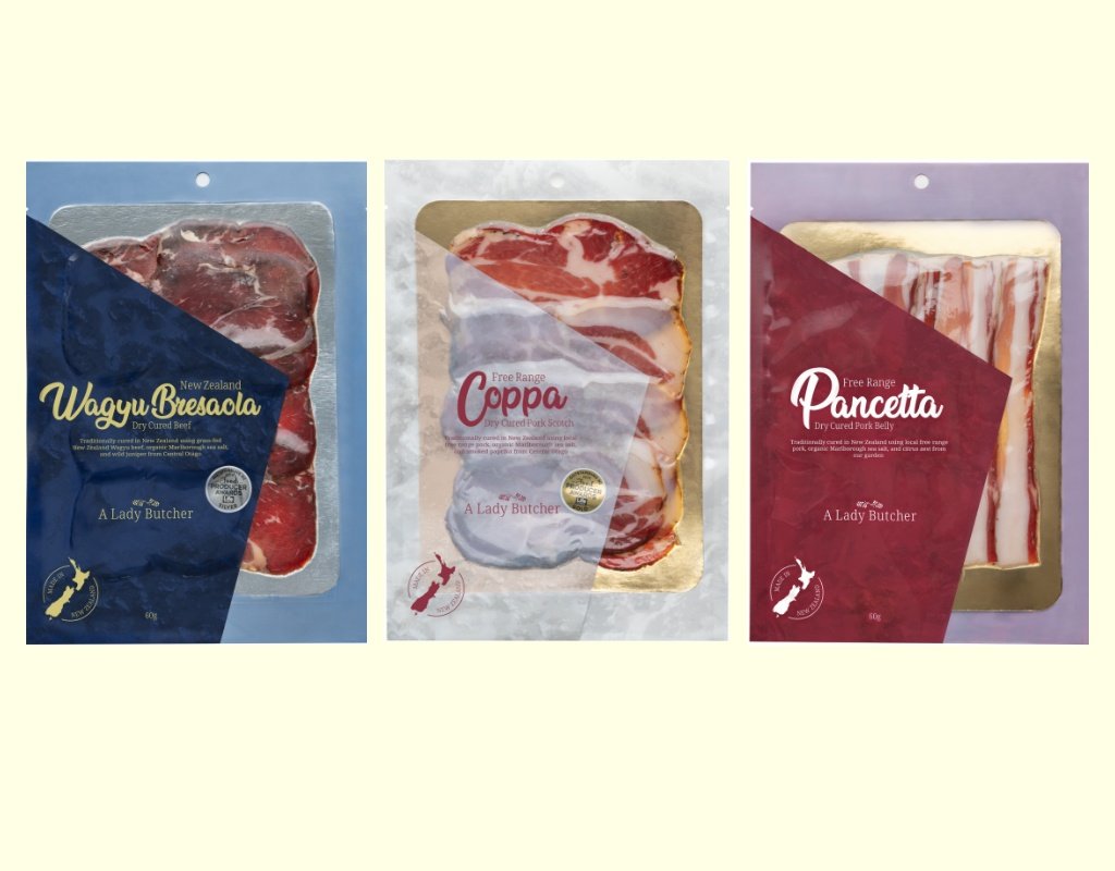 A Lady Butcher Charcuterie  "Taster". Three 60g packs