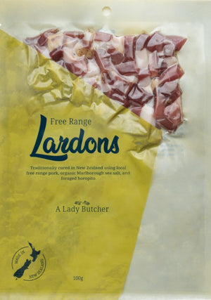 A Lady Butcher Charcuterie  Free range Lardons two  100g packs