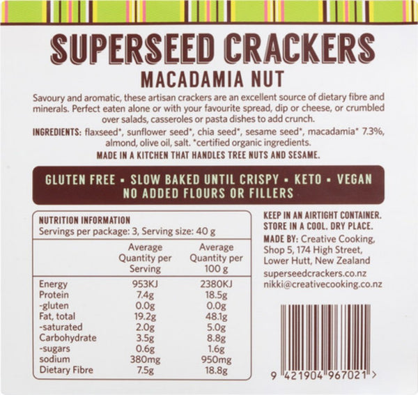 Superseed Macadamia Nut Crackers 120gm Kai NZ Foods Limited